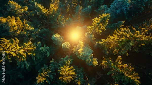 Fototapeta sun rays in the forest