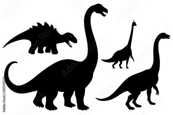 Obraz Group of different dinosaurs black silhouette vector illustration