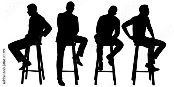 Fototapeta Four men seated on stools in silhouette vector illustration