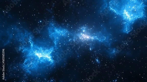 Fototapeta Vibrant blue nebula swirls with distant stars in deep space cosmos