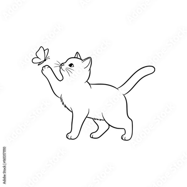 Fototapeta outline vector of cat and butterfly
