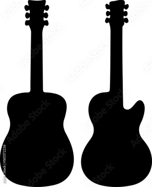 Fototapeta Pair of Guitar Silhouettes: Acoustic and Electric Musical Instruments Vector Graphic