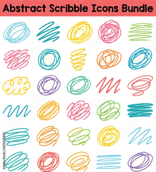 Fototapeta Set of Colorful Abstract scribble icons. Doodle style icon vector bundle.eps