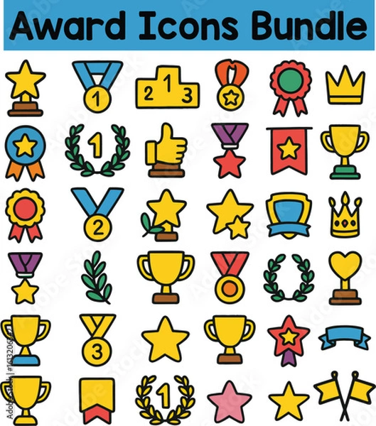 Fototapeta Set of Colorful Award icons. Doodle style icon vector bundle.eps
