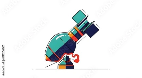 Fototapeta Abstract, minimalist illustration of a nuclear bomb, dynamic composition, clean lines, vibrant color palette. atomic bomb, explosion, weapon, war, dynamic, clean lines, vibrant colors, modern art

