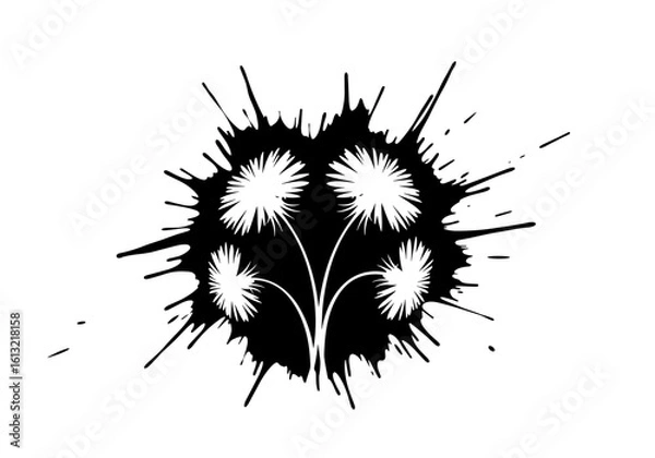 Obraz Floral bouquet silhouette with paint splashes