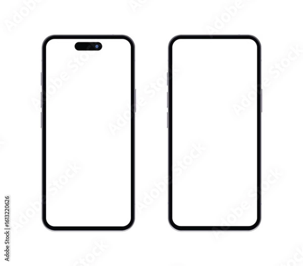 Fototapeta Realistic vector illustration of a modern phone. Smartphone mockup screen for UI design, isolated on a transparent background.