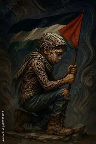 Fototapeta Surreal Digital Art of a Kneeling Palestinian Child Holding Flag – Symbol of Resistance and Hope
statue of jesus