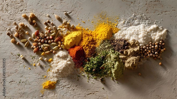 Fototapeta  Map of India made from vibrant Indian spices symbolizing diversity and culture.

