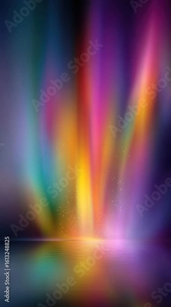 Fototapeta Colorful light display at night over calm water creates a vibrant atmosphere