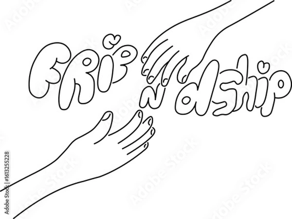 Fototapeta friendship hands illustration in linear doodle style. element for banner postcard design print sticker poster background
