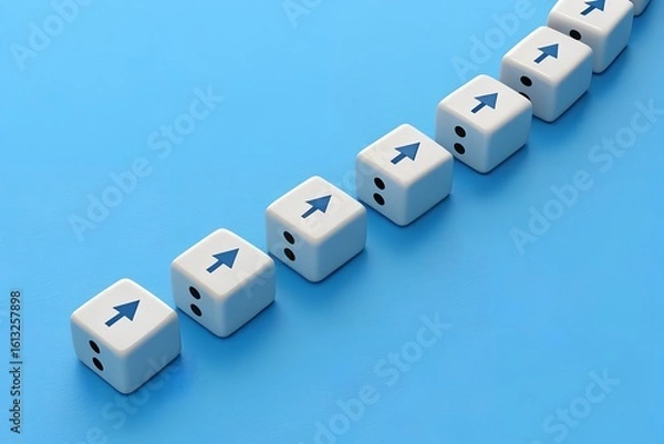 Obraz Unified Ascent – Diagonal Dice with Upward Arrows, Collective Motion, Editorial, Minimal Conceptual