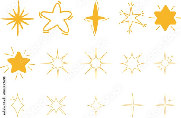 Fototapeta Golden Stars and Sparkles Collection - Decorative Star Shapes and Twinkle Elements Vector Set