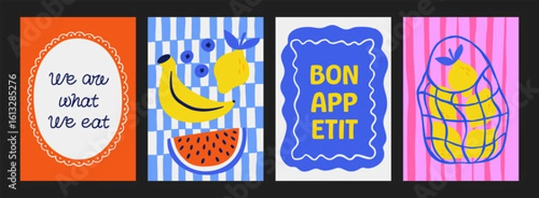 Fototapeta A trendy collection of vector frames and backgrounds with hand-drawn borders, abstract wavy lines retro-inspired patterns. Frames in playful colors. For invitations, posters, social media templates
