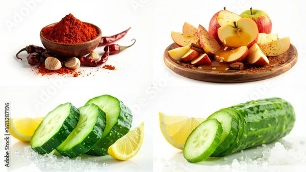 Fototapeta A picture of variety fruits and vegetables background cartoonish emotion scene depth movement motion gesture composition colorful illustration backgrounds layers figure frame style