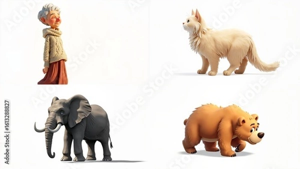Fototapeta A group of four different types animals background gesture style layers creative design expression elements depth figure cartoonish scene emotion illustration frame movement backgrounds
