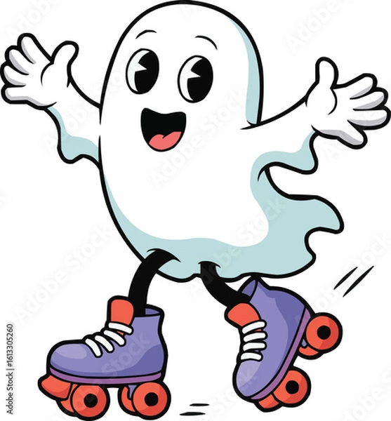 Fototapeta Playful Ghost on Roller Skates Halloween Vector

