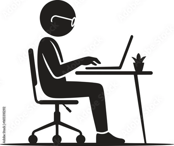 Fototapeta Office Worker Using Laptop Icon - Minimalist Design Vector