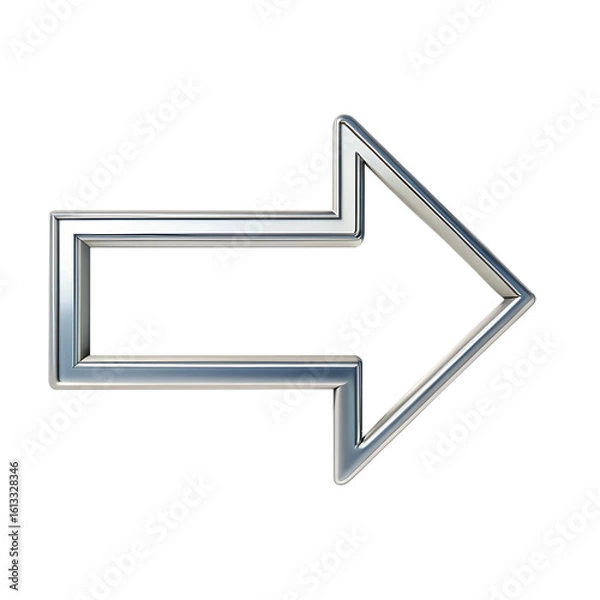 Fototapeta A shiny chrome arrow pointing to the right, isolated on a transparent background