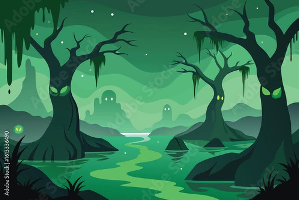 Fototapeta night landscape with trees