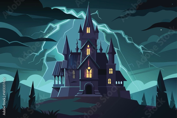 Obraz Castle in Thunderstorm Vector