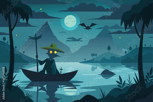 Obraz Halloween Boat Ride with Witch Vector