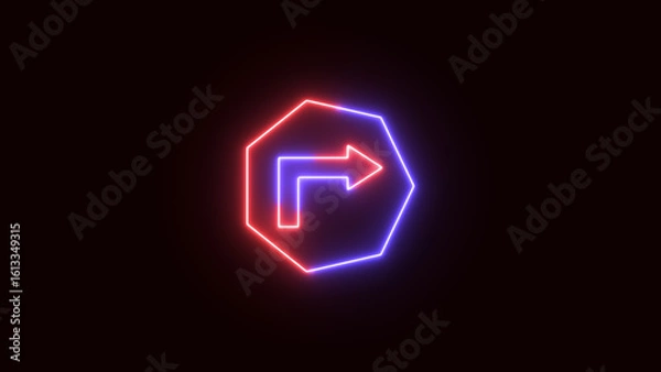 Fototapeta Neon right arrow, Glowing Neon Arrow Pointing right on Black Background