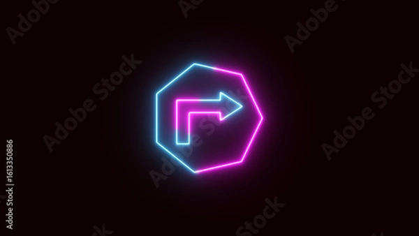 Fototapeta Neon right arrow, Glowing Neon Arrow Pointing right on Black Background