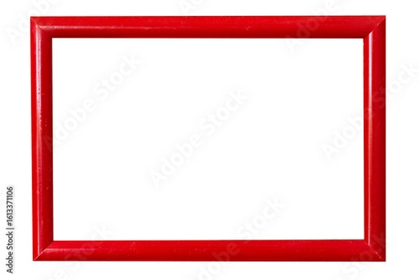 Fototapeta Red wooden rectangular picture frame isolated on a white background