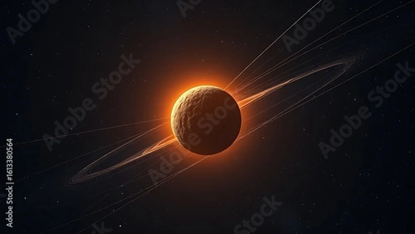 Fototapeta A lone glowing interstellar rock drifting through a starfield with unusual trajectory lines, suggesting cosmic motion.