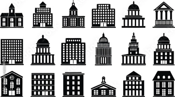 Fototapeta Various architectural building silhouettes architecture black