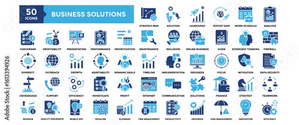 Fototapeta 50 Business Solution icon set. Containing design strategy, business, solution, success, technology	