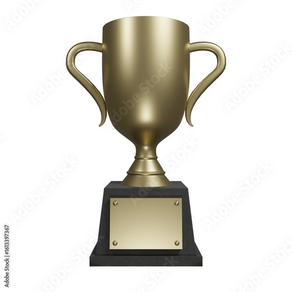Fototapeta 黒い土台に乗った金色の優勝カップの3Dレンダーイラスト