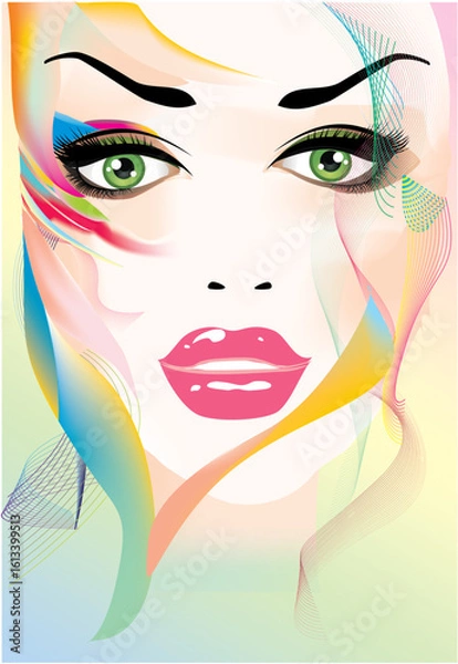 Fototapeta composition, with woman's head and colorful streaks