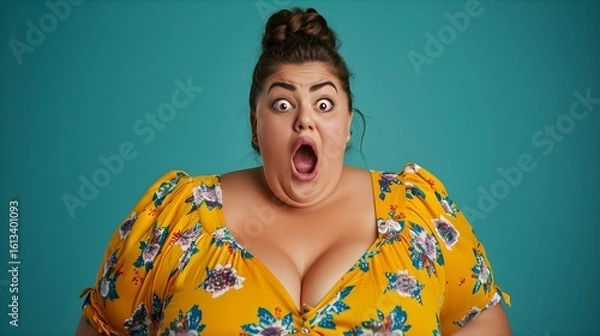 Fototapeta 驚きの表情を見せる大柄な女性3Generative AI