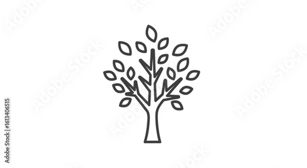 Fototapeta Simple line drawing of a tree with leaves, featuring a trunk and branches against a white background.