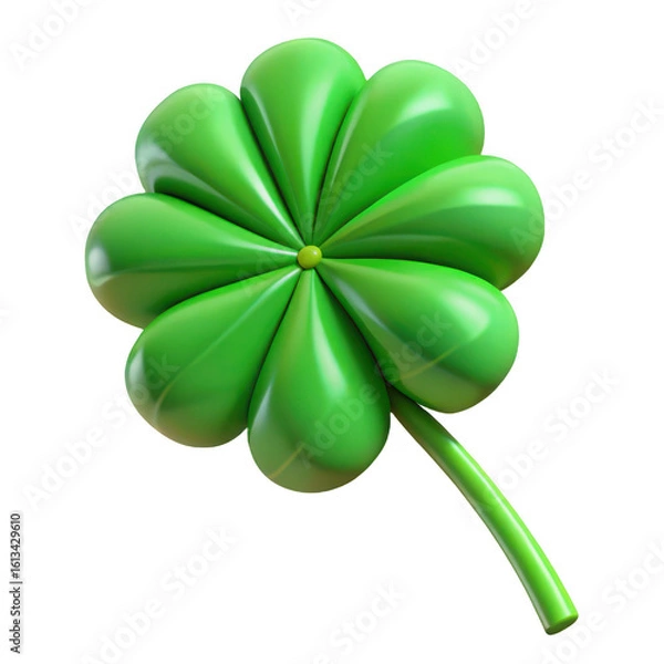 Fototapeta Shiny green clover with eight petals isolated on a transparent background shamrock