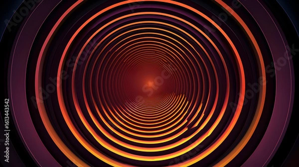 Fototapeta Abstract tunnel of concentric, layered rings in warm colors.  Depth perspective creates a spiraling effect, with a central highlight