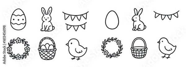Fototapeta Easter Sketch Icon Set