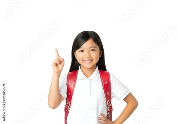 Obraz 笑顔で指差す小学生の女の子