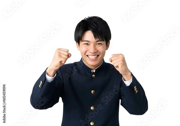 Obraz ガッツポーズをしているエネルギッシュな男子学生