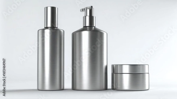 Fototapeta metallic cosmetic bottles and a jar 