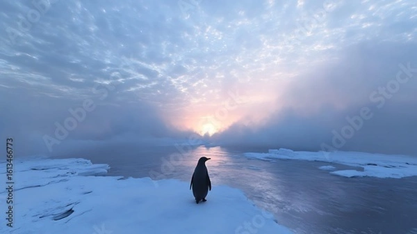Obraz Penguin in frozen landscape under dramatic cold light high resolution picture