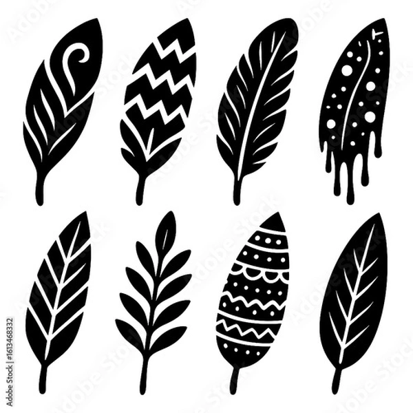 Fototapeta Hand-drawn decorative feathers with tribal and boho patterns, Transparent Background