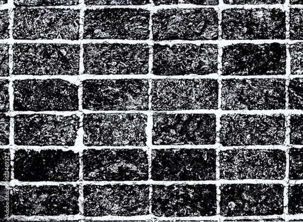 Fototapeta Abstract and detailed close-up of a brick wall , rendered in striking black and white tones. The monochromatic palette emphasizes the rough texture, geometric patterns.