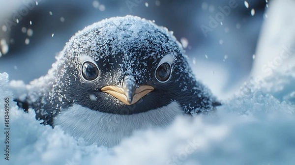 Fototapeta Penguin looking up through ice in winter scene high resolution picture