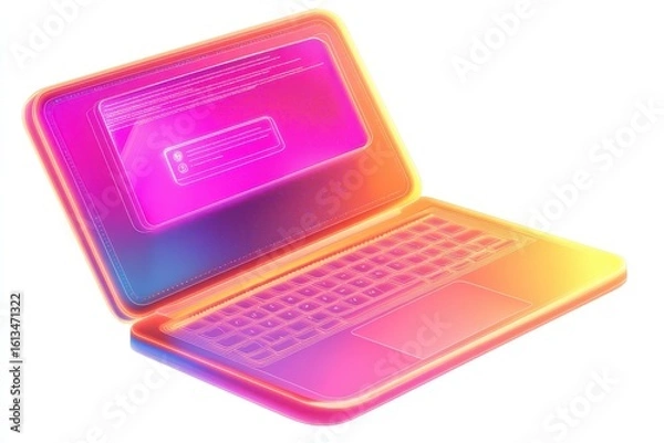 Fototapeta Vibrant Laptop with Neon Glow and Screen Displaying Digital Content