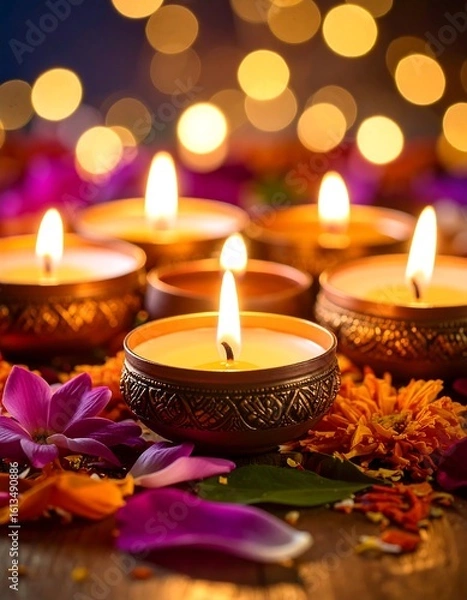 Obraz Burning candles, flowers, bokeh