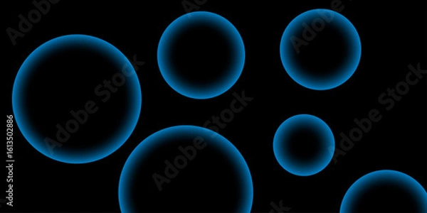 Fototapeta Abstract futuristic background with neon blue glowing circles on a black backdrop. Modern digital light pattern symbolizing technology, sci-fi, cyber energy, virtual shapes, and geometric luminous art