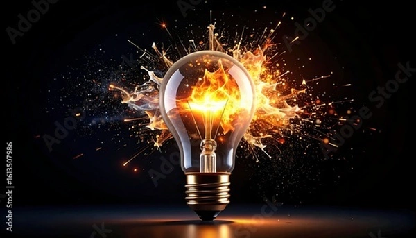 Obraz Burning lightbulb, creative explosion